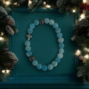 Weathered Agate & Obsidian Cross Bracelet (gift ready NWT)